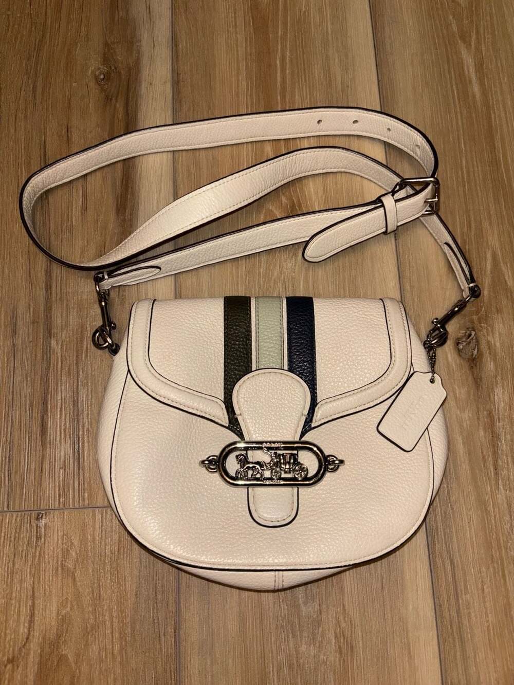 Coach Jade Saddle Bag In Colorblock Chalk White Leather